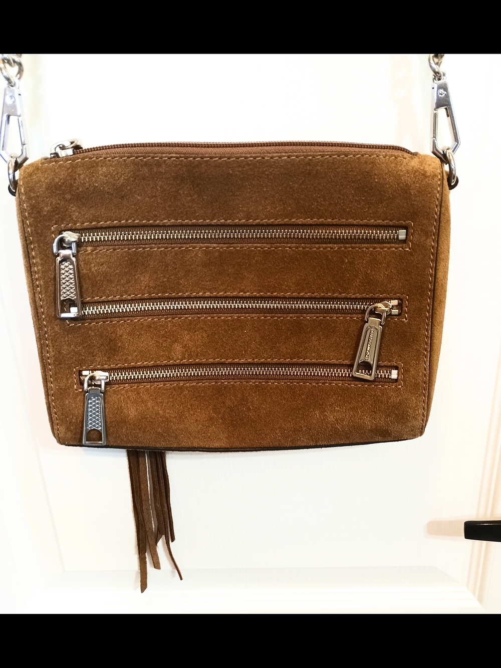 Rebecca Minkoff Brown Suede Crossbody with Triple Zip Front